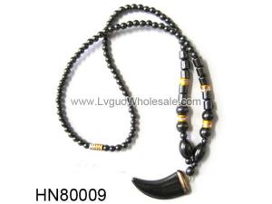 Horn Shape Pendant Hematite Beads Necklace